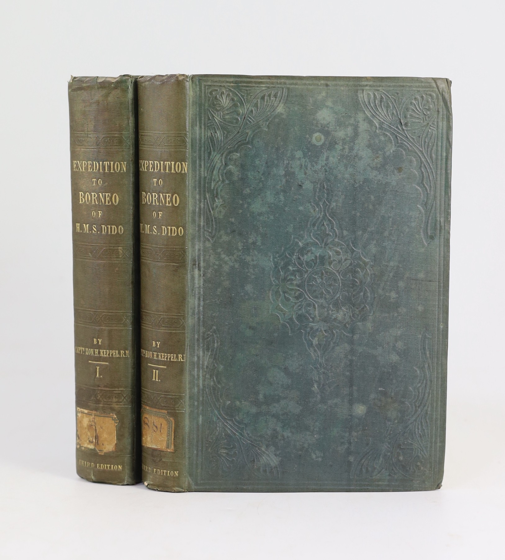 Keppel, Henry,Sir - The Expedition to Borneo of H.M.S Dido, 3rd edition, 2 vols, 8vo, original cloth, with 2 frontises, 8 plates and 6 folded maps, pencil fly leaf inscribed ‘’This copy belonged to Admiral C.B. Bonham [1